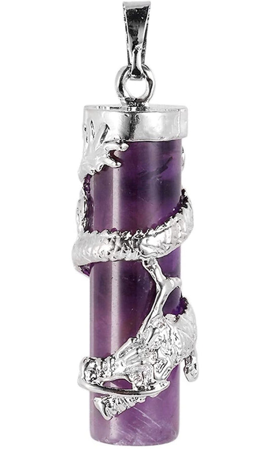 Charming Perfections Purple Amethyst Crystal Natural Stone Pendant Jewelry on rock with white background for Gift, Birthday, Anniversary, Wedding, Christmas Friendship and Holiday