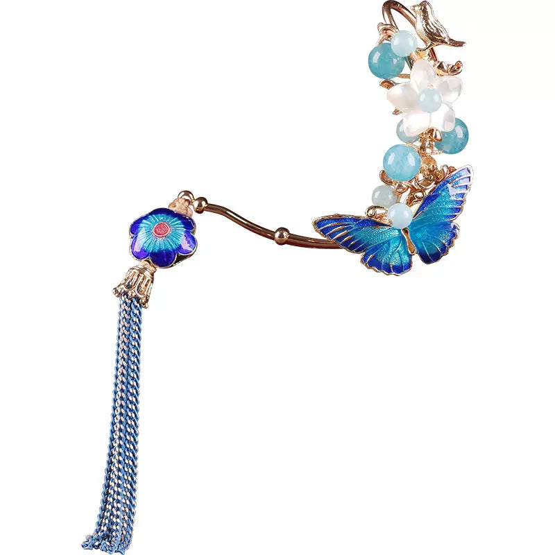 Trendy One Ear Aquamarine Butterfly Earring