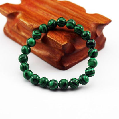 Charming Perfections Green Malachite Chakra Natural Crystal Stone Stretch Bracelets 8mm Jewelry with White background for Gift, Birthday, Anniversary, Wedding, Christmas Friendship and Holiday.