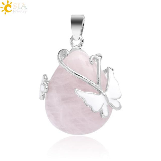 Natural Stone Water Drop Pendant Butterfly Flower