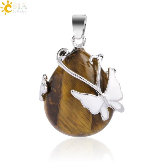 Natural Stone Water Drop Pendant Butterfly Flower