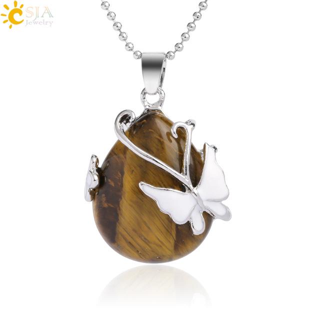 Natural Stone Water Drop Pendant Butterfly Flower