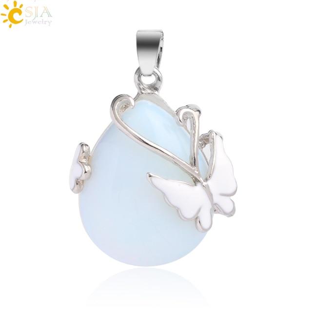 Natural Stone Water Drop Pendant Butterfly Flower