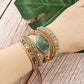 Charming Perfections Green Fluorite Aventurine Crystal Natural Stone Wrap Bracelet Jewelry Beads Leather Multilayer Bracelets Bangles Boho Chic  with Leaf and wooden Floor background for Gift, Birthday, Anniversary, Wedding, Christmas Friendship and Holiday