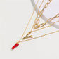 Natural Red Coral Gold Alloy Letter Pendant Long Chain Necklace