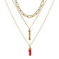 Natural Red Coral Gold Alloy Letter Pendant Long Chain Necklace