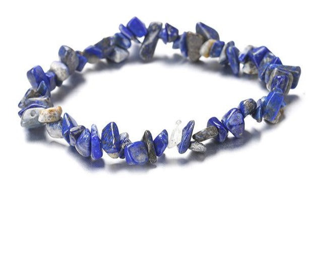 Charming Perfections Chakra Chipped Blue Lapis Lazuli Chakra Natural Crystal Stone Stretch Bracelet Jewelry with White background for Gift, Birthday, Anniversary, Wedding, Christmas Friendship and Holiday.