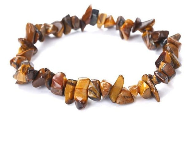 Charming Perfections Chakra Chipped Brown Tiger Eye Chakra Natural Crystal Stone Stretch Bracelet Jewelry with White background for Gift, Birthday, Anniversary, Wedding, Christmas Friendship and Holiday.