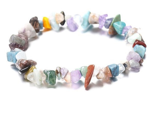 Charming Perfections Chakra Chipped Multistone Chakra Natural Crystal Stone Stretch Bracelet Jewelry with White background for Gift, Birthday, Anniversary, Wedding, Christmas Friendship and Holiday.