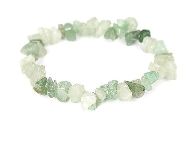 Charming Perfections Chakra Chipped Green Aventurine Chakra Natural Crystal Stone Stretch Bracelet Jewelry with White background for Gift, Birthday, Anniversary, Wedding, Christmas Friendship and Holiday.