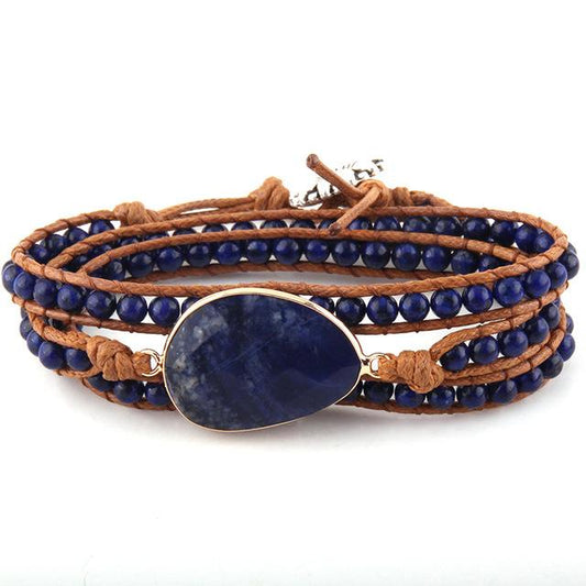 Charming Perfections Dark Blue lapis lazuli Crystal Natural Stone Wrap Bracelet Jewelry with white background for Gift, Birthday, Anniversary, Wedding, Christmas Friendship and Holiday