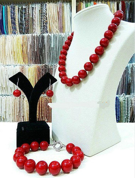 natural 12MM redcoral necklace 18 "bracelet 7.5" earrings