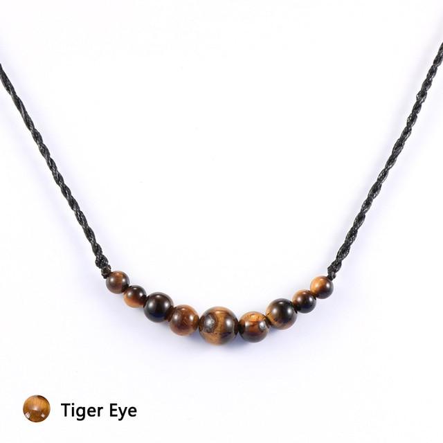 Natural Stone Adjustable Waxed Rope Wrap Necklace