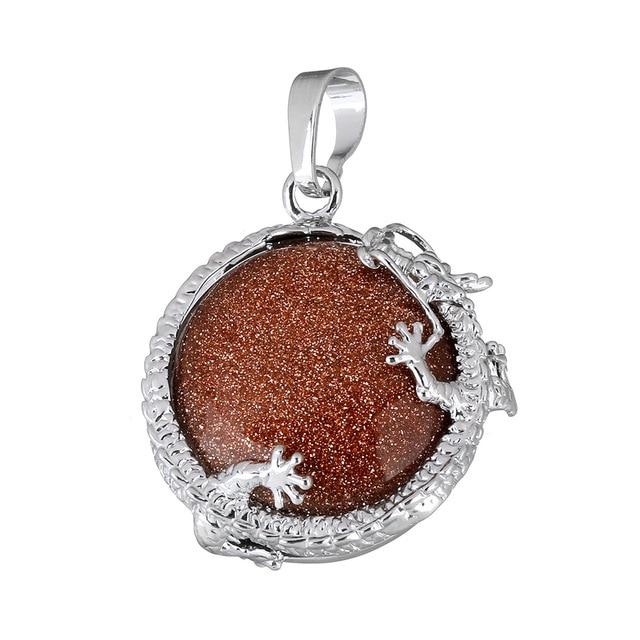 Natural Stone Pendants Silver Plated Dragon Charm Necklace