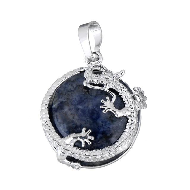 Natural Stone Pendants Silver Plated Dragon Charm Necklace