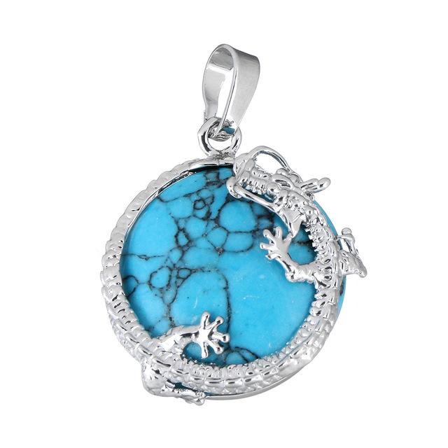 Natural Stone Pendants Silver Plated Dragon Charm Necklace