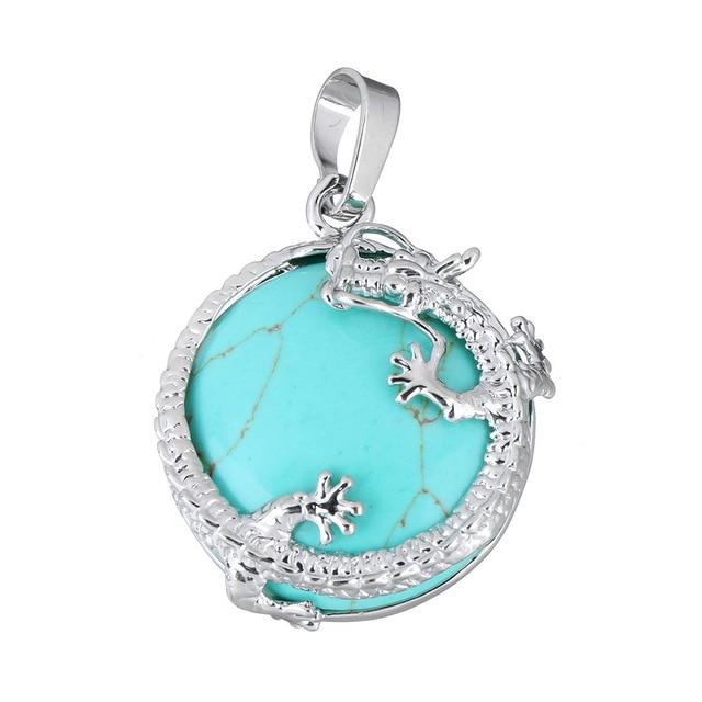 Natural Stone Pendants Silver Plated Dragon Charm Necklace