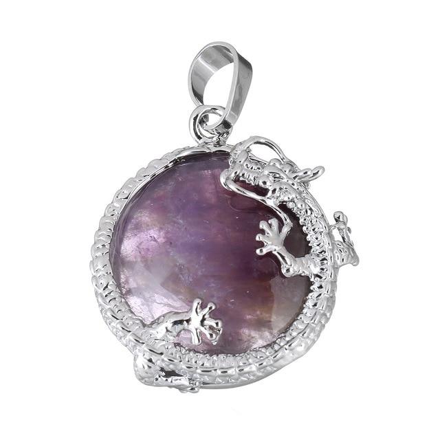 Natural Stone Pendants Silver Plated Dragon Charm Necklace