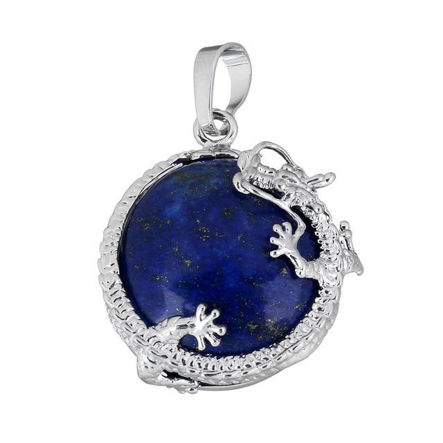 Natural Stone Pendants Silver Plated Dragon Charm Necklace