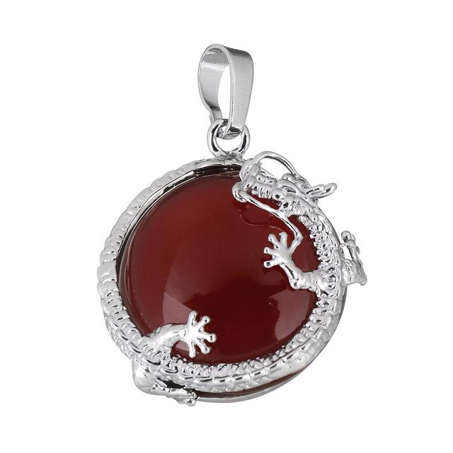 Natural Stone Pendants Silver Plated Dragon Charm Necklace