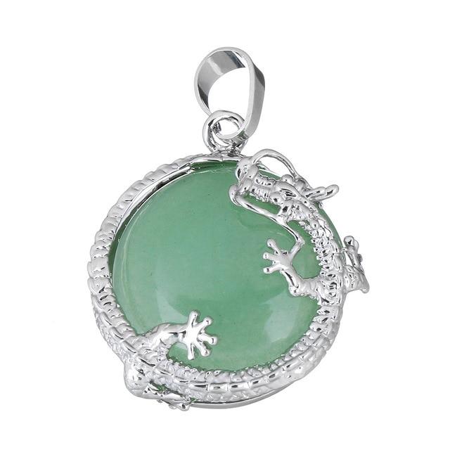 Natural Stone Pendants Silver Plated Dragon Charm Necklace