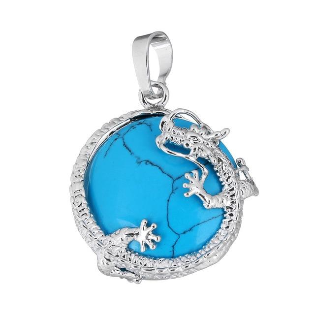 Natural Stone Pendants Silver Plated Dragon Charm Necklace