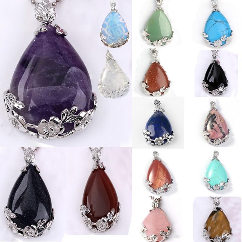 Teardrop Flower Stone Pendants Necklace Exquisite