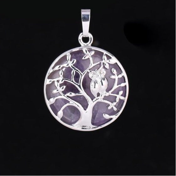 Natural Handmade Stone Tree of Life Pendant W/ Owl