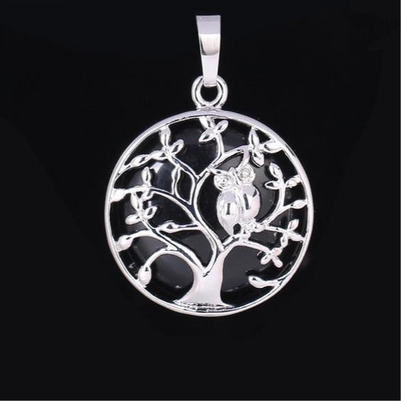 Natural Handmade Stone Tree of Life Pendant W/ Owl