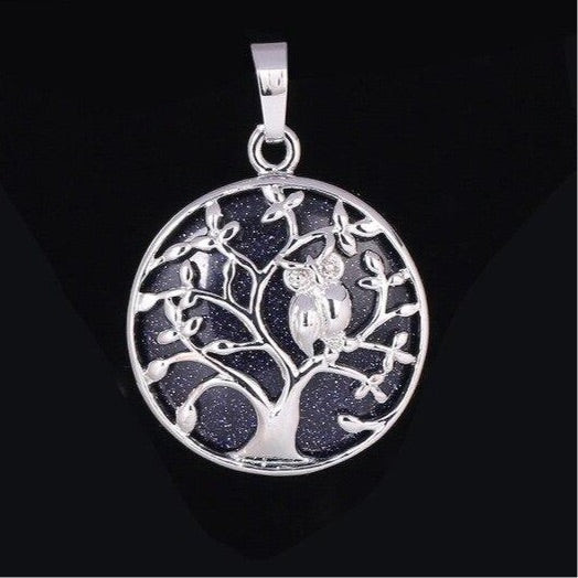 Natural Handmade Stone Tree of Life Pendant W/ Owl