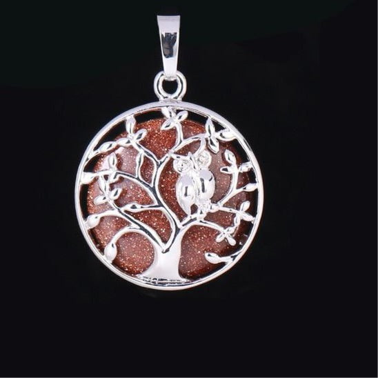 Natural Handmade Stone Tree of Life Pendant W/ Owl