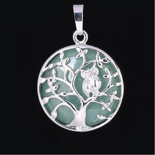 Natural Handmade Stone Tree of Life Pendant W/ Owl