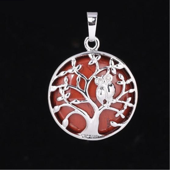 Natural Handmade Stone Tree of Life Pendant W/ Owl