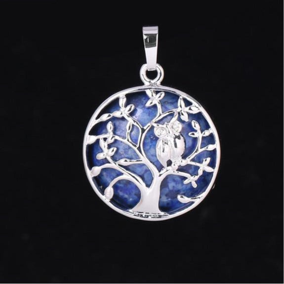 Natural Handmade Stone Tree of Life Pendant W/ Owl