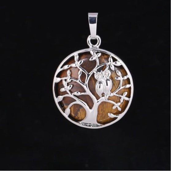 Natural Handmade Stone Tree of Life Pendant W/ Owl