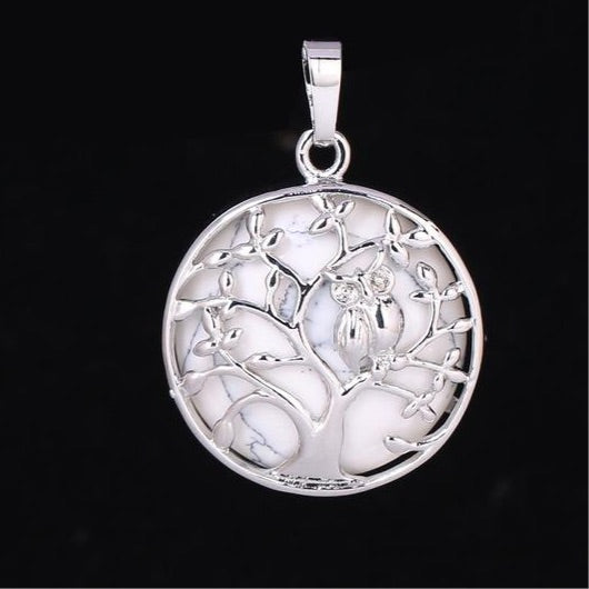 Natural Handmade Stone Tree of Life Pendant W/ Owl