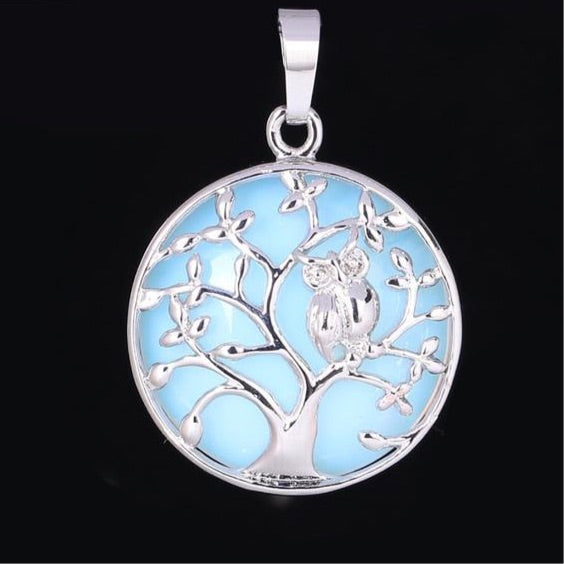 Natural Handmade Stone Tree of Life Pendant W/ Owl