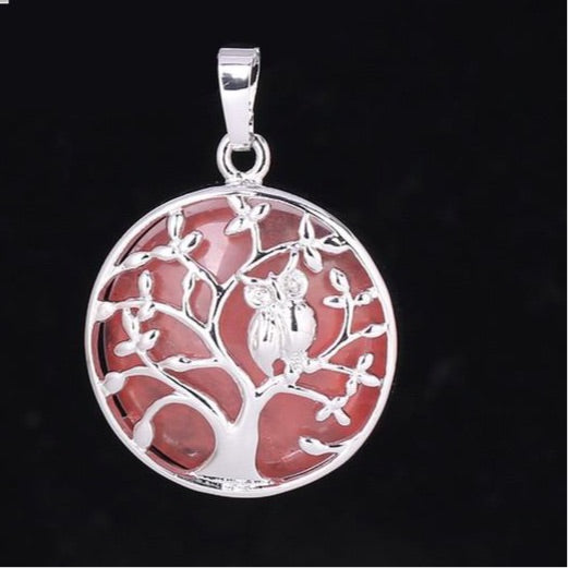 Natural Handmade Stone Tree of Life Pendant W/ Owl