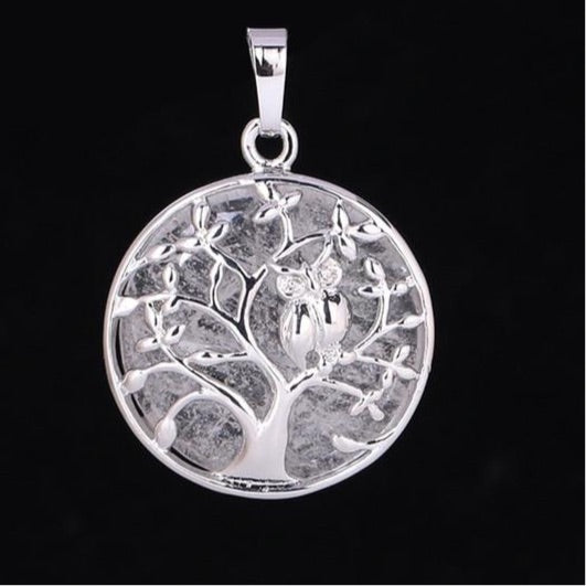 Natural Handmade Stone Tree of Life Pendant W/ Owl