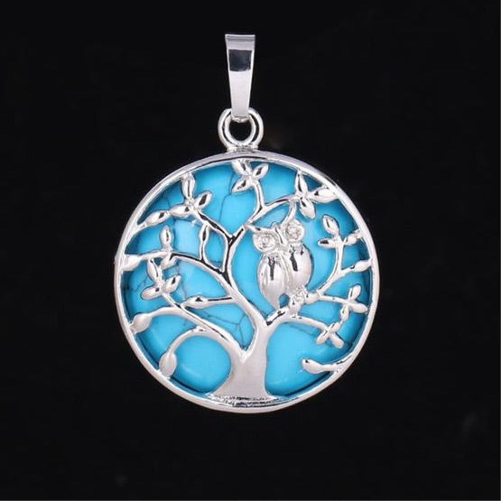 Natural Handmade Stone Tree of Life Pendant W/ Owl