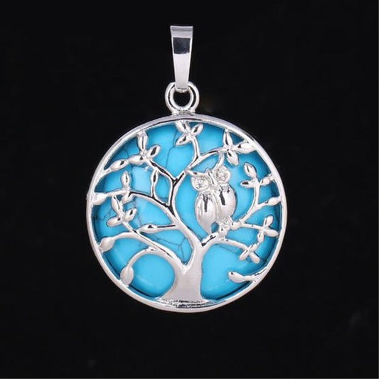 Natural Handmade Stone Tree of Life Pendant W/ Owl