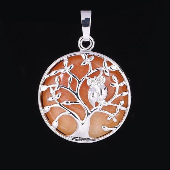 Natural Handmade Stone Tree of Life Pendant W/ Owl