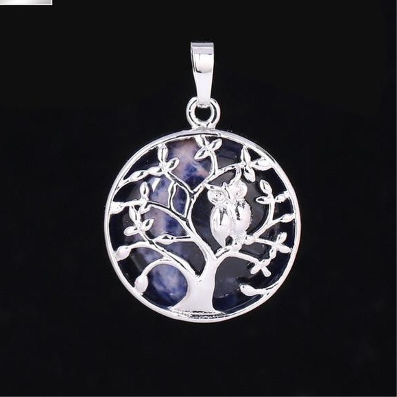 Natural Handmade Stone Tree of Life Pendant W/ Owl