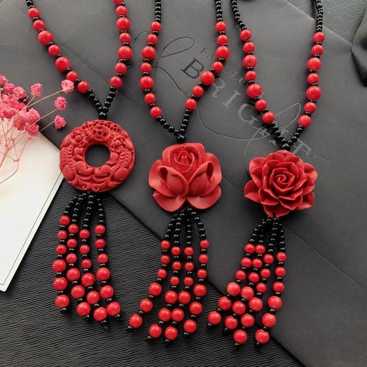 Powerful Red Pendant Vintage Necklace