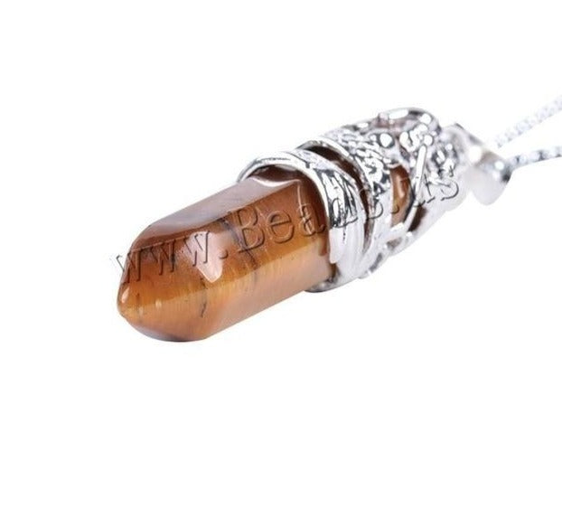 Charming Perfections Tiger Eye Crystal Natural Stone Pendant Necklace Jewelry with white background for Gift, Birthday, Anniversary, Wedding, Christmas Friendship and Holiday