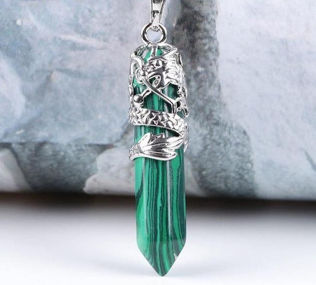 Charming Perfections Green Malachite Crystal Natural Stone Pendant Necklace Jewelry with gray white background for Gift, Birthday, Anniversary, Wedding, Christmas Friendship and Holiday