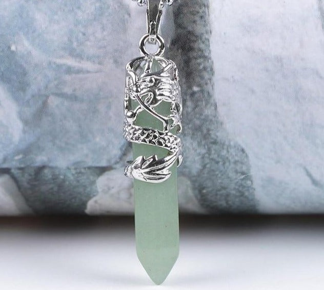 Charming Perfections Green Aventurine Crystal Natural Stone Pendant Necklace Jewelry with gray white background for Gift, Birthday, Anniversary, Wedding, Christmas Friendship and Holiday