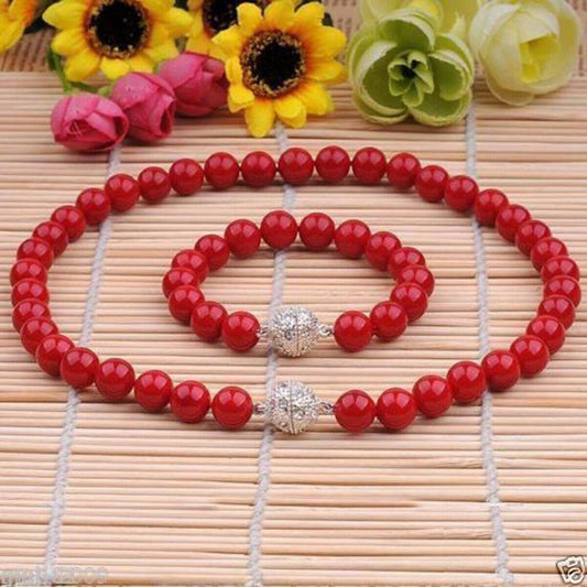 Genuine Red Natural Stone South Sea Shell Pearl Necklace Bracelet